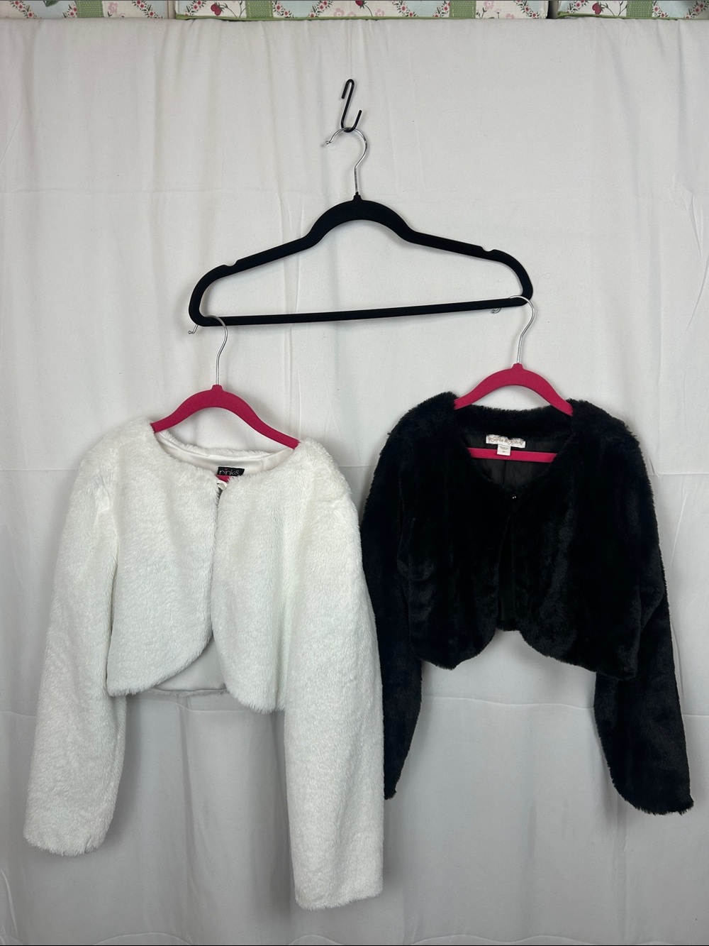 White & Black Faux Fur Cropped Bolero Jackets
